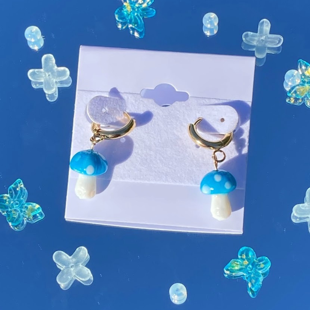 Blue Mushroom Earrings