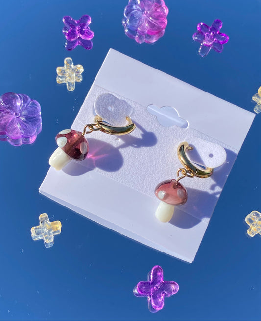 Purple Mushroom Earrings